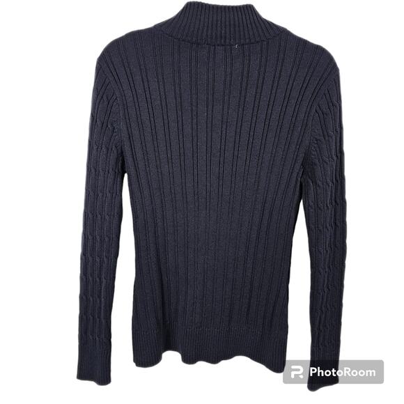 Liz Claiborne 100% Cotton Long-Sleeve Split-Neck Navy Cable Sweater Women's M - Picture 4 of 9